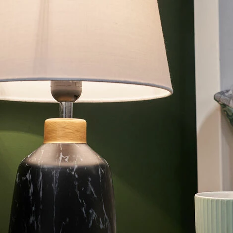 MINISUN Black Marble Effect Table Lamp With Tapered Lampshade - White MINISUN Black Marble Effect Table Lamp With Tapered Lampshade - White -MINISUN Shop 50149674 3