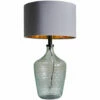 MINISUN Lustre Green Glass Table Lamp With Fabric Lampshade - Grey & Gold - No Bulb -MINISUN Shop 50986968 1