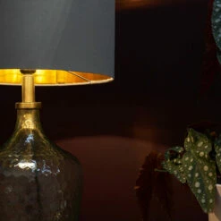 MINISUN Lustre Green Glass Table Lamp With Fabric Lampshade - Grey & Gold - No Bulb -MINISUN Shop 50986968 3