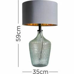 MINISUN Lustre Green Glass Table Lamp With Fabric Lampshade - Grey & Gold - No Bulb -MINISUN Shop 50986968 4