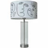MINISUN Brushed Chrome & Clear Tube Table Lamp With Large Lampshade - Art Face Design -MINISUN Shop 50987002 1
