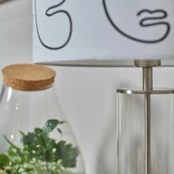 MINISUN Brushed Chrome & Clear Tube Table Lamp With Large Lampshade - Art Face Design -MINISUN Shop 50987002 3