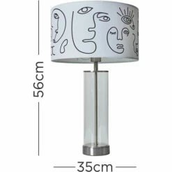 MINISUN Brushed Chrome & Clear Tube Table Lamp With Large Lampshade - Art Face Design -MINISUN Shop 50987002 4
