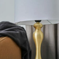 MINISUN Matt Gold Traditional Spindle Table Lamp With Fabric Lampshade - White -MINISUN Shop 50987006 3