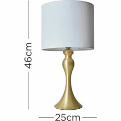 MINISUN Matt Gold Traditional Spindle Table Lamp With Fabric Lampshade - White -MINISUN Shop 50987006 4