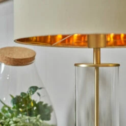 MINISUN Matt Gold & Clear Tube Table Lamp With Large Lampshade - Beige & Gold -MINISUN Shop 50987013 3