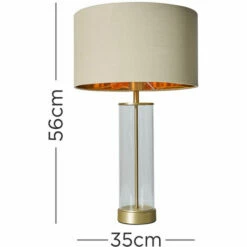MINISUN Matt Gold & Clear Tube Table Lamp With Large Lampshade - Beige & Gold -MINISUN Shop 50987013 4