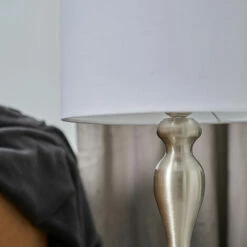 MINISUN Brushed Chrome Traditional Spindle Table Lamp With Fabric Lampshade - White -MINISUN Shop 50987018 3