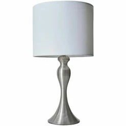 MINISUN Brushed Chrome Traditional Spindle Table Lamp With Fabric Lampshade - White