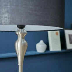 MINISUN Brushed Chrome Spindle Floor Lamp Light With Fabric Lampshade - Black -MINISUN Shop 51602693 3