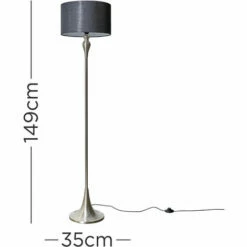 MINISUN Brushed Chrome Spindle Floor Lamp Light With Fabric Lampshade - Black -MINISUN Shop 51602693 4