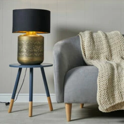 MINISUN Gold Floral Table Lamp With Large Lampshade - Black & Gold - No -MINISUN Shop 52722265 2