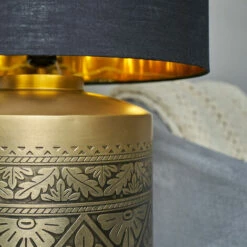 MINISUN Gold Floral Table Lamp With Large Lampshade - Black & Gold - No -MINISUN Shop 52722265 3