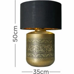 MINISUN Gold Floral Table Lamp With Large Lampshade - Black & Gold - No -MINISUN Shop 52722265 4
