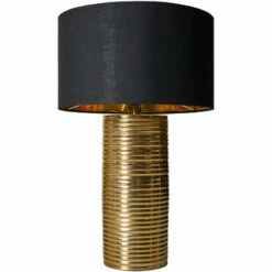 MINISUN Gold Metal Combed Table Lamp With Large Lampshade