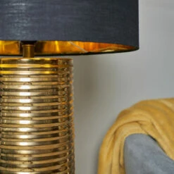 MINISUN Gold Metal Combed Table Lamp With Large Lampshade -MINISUN Shop 52722277 3