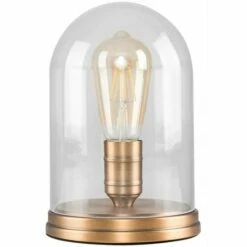 MINISUN Aged Brass Effect Metal Base Table Lamp Clear Glass Domed Shade - No Bulb