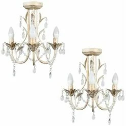 MINISUN 2 X Vintage Distressed White Cream 3 Way Ceiling Lights Chandelier
