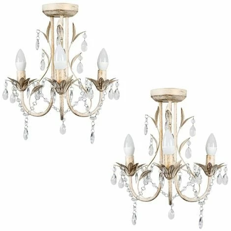 MINISUN 2 x Vintage Distressed White Cream 3 Way Ceiling Lights Chandelier MINISUN 2 X Vintage Distressed White Cream 3 Way Ceiling Lights Chandelier -MINISUN Shop 8743176 1