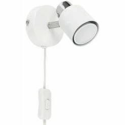 MINISUN Adjustable Ceiling Wall Spotlight + Plug, Cable & Switch - White