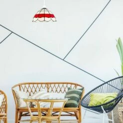 MINISUN Vintage Pendant Light Shade Cream Red Stained Glass Ceiling Lampshade -MINISUN Shop 8743278 3