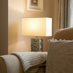 MINISUN 2 X - Modern Silver Ripple Effect Ceramic Table Lamp + White Light Shade -MINISUN Shop 8743337 3