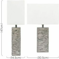 MINISUN 2 X - Modern Silver Ripple Effect Ceramic Table Lamp + White Light Shade -MINISUN Shop 8743337 4