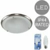 MINISUN IP44 Flush Bathroom Ceiling Light + 4W Cool White LED Candle Bulb - Brushed Chrome -MINISUN Shop 8743489 1