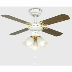 MINISUN White & Brass 36" Ceiling Fan + 3 Lights & Oak / White Reversible Blades + Remote Control -MINISUN Shop 8743568 2