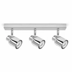 MINISUN 3 Way Chrome IP44 Adjustable Straight Bar Bathroom Ceiling Spotlight + 3 X Warm White GU10 LED Bulbs
