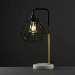 MINISUN Metal & Marble Table Lamp In Gold With A Metal Basket Cage Shade - Black - No Bulb -MINISUN Shop 8743914 2