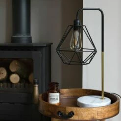 MINISUN Metal & Marble Table Lamp In Gold With A Metal Basket Cage Shade - Black - No Bulb -MINISUN Shop 8743914 3