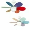 MINISUN 30" White Metal Ceiling Fan + 6 Multi-Coloured Reversible Blades & Frosted Glass Light Shade -MINISUN Shop 8743952 1