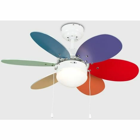 MINISUN 30" White Metal Ceiling Fan + 6 Multi-Coloured Reversible Blades & Frosted Glass Light Shade MINISUN 30" White Metal Ceiling Fan + 6 Multi-Coloured Reversible Blades & Frosted Glass Light Shade -MINISUN Shop 8743952 2