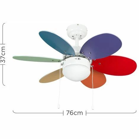 MINISUN 30" White Metal Ceiling Fan + 6 Multi-Coloured Reversible Blades & Frosted Glass Light Shade MINISUN 30" White Metal Ceiling Fan + 6 Multi-Coloured Reversible Blades & Frosted Glass Light Shade -MINISUN Shop 8743952 4