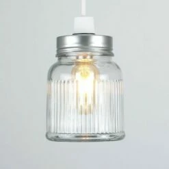 MINISUN Ribbed Pattern Glass Jar Pendant Shade - Brushed Chrome -MINISUN Shop 8744087 2