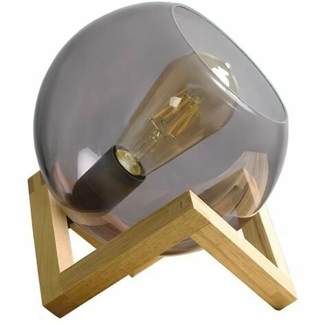 MINISUN Smoked Glass Globe Bedside Table Lamp On A Wooden Frame Base - No Bulb MINISUN Smoked Glass Globe Bedside Table Lamp On A Wooden Frame Base - No Bulb -MINISUN Shop 8744171 1