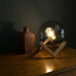MINISUN Smoked Glass Globe Bedside Table Lamp On A Wooden Frame Base - No Bulb 4 MINISUN Smoked Glass Globe Bedside Table Lamp On A Wooden Frame Base - No Bulb -MINISUN Shop 8744171 3