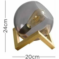 MINISUN Smoked Glass Globe Bedside Table Lamp On A Wooden Frame Base - No Bulb 5 MINISUN Smoked Glass Globe Bedside Table Lamp On A Wooden Frame Base - No Bulb -MINISUN Shop 8744171 4
