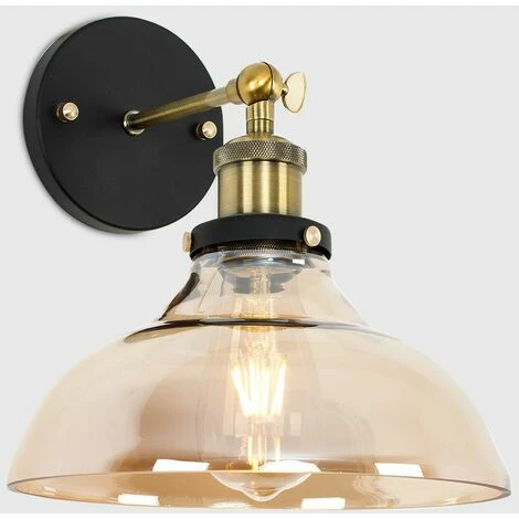 MINISUN Industrial Black & Gold Wall Light Amber Glass Wide Shade - No Bulb MINISUN Industrial Black & Gold Wall Light Amber Glass Wide Shade - No Bulb -MINISUN Shop 8744182 2