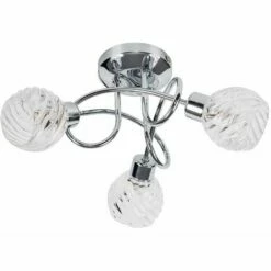 MINISUN 3 Way Flush Ceiling Light With Swirled Glass Shades - Chrome - No Bulbs