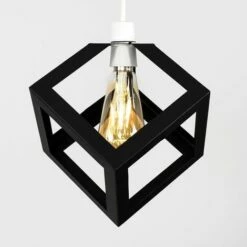 MINISUN Black Metal Puzzle Cube Ceiling Pendant Light Shade + 4W LED Amber Filament Bulb - Warm White -MINISUN Shop 8744549 2