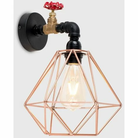 MINISUN Industrial Antique Brass Matt Black & Red Tap Wall Light + Copper Light Shade MINISUN Industrial Antique Brass Matt Black & Red Tap Wall Light + Copper Light Shade -MINISUN Shop 8744599 2