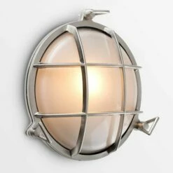 MINISUN Ip66 Round Brushed Chrome Frosted Lens Outdoor Wall Light + 10W LED GLS Bulb - Cool White -MINISUN Shop 8744608 2