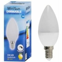 MINISUN 5W High Power Dimmable LED SES E14 Frosted Candle Bulb - Warm White