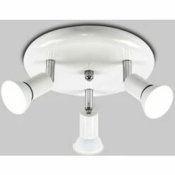 MINISUN Round Plate 3 Way Ceiling Spotlight + Cool White GU10 LED Bulbs - White -MINISUN Shop 8744812 2