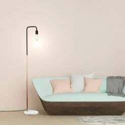 MINISUN Black & Copper Floor Lamp + White Marble + 4W LED Filament Bulb - Warm White -MINISUN Shop 8744876 3