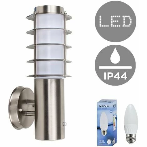 MINISUN Outdoor Stainless Steel Photocell Wall Light Lantern + 4W LED Candle Bulb - Cool White MINISUN Outdoor Stainless Steel Photocell Wall Light Lantern + 4W LED Candle Bulb - Cool White -MINISUN Shop 8745016 1