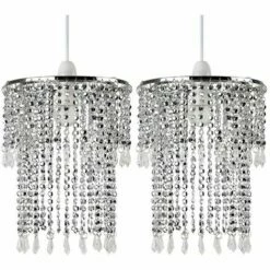 MINISUN 2 X Sparkling Chrome Acrylic Crystal Jewel Bead Ceiling Pendant Light Shades + 10W LED GLS Bulbs - Warm White