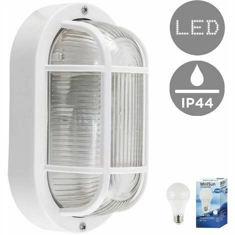 MINISUN Outdoor Garden Security Bulkhead Wall Light IP44 Rated + Cool White Candle LED Bulb - White MINISUN Outdoor Garden Security Bulkhead Wall Light IP44 Rated + Cool White Candle LED Bulb - White -MINISUN Shop 8745068 1
